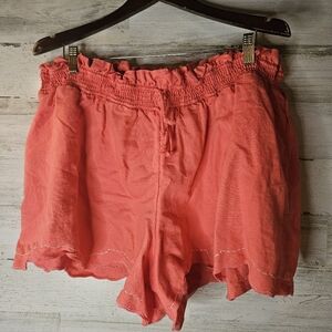 Anthropologie Peach Pink Cotton Linen Shorts Womens XL Beach Vacation Wear